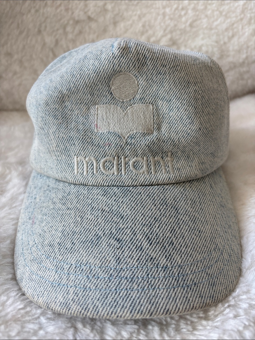 Isabel Marant Light Blue Denim Embroidered Logo Cap - Picture 2 of 6